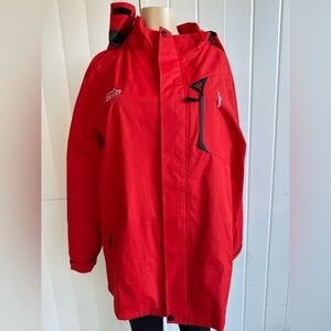 Tezo Mens Red Black Long Sleeve Windbreaker Hiking Rain Jacket Size Large